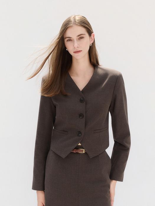 WOOL COLLARLESS V-NECK JACKET (2COLOR)