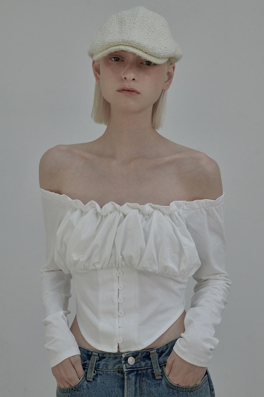 Off-Shoulder puff t-shirt - White