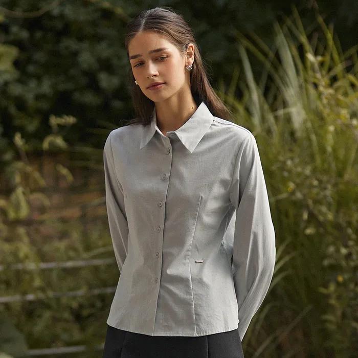 Slim fit semi crop shirts - bluegrey