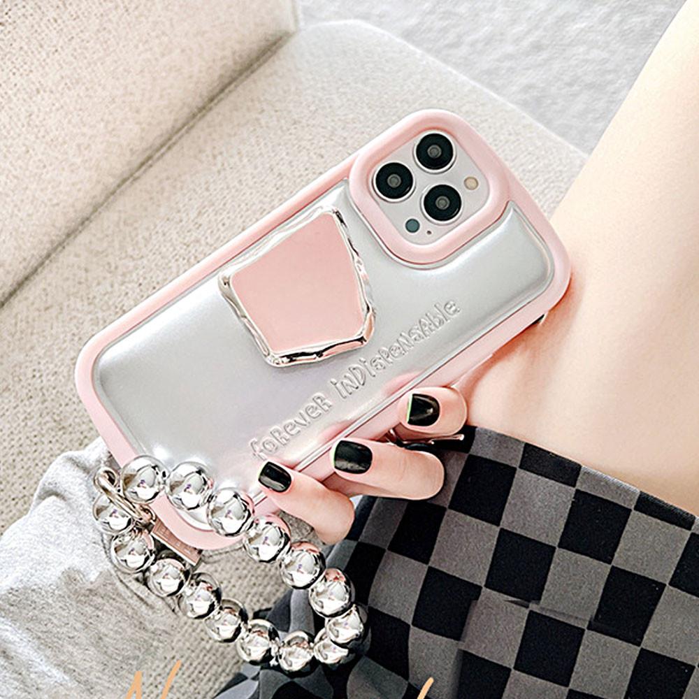 아이폰 14 13 12 11 PRO MAX 컬러 테두리 실버 패딩 쿠션 비즈 구슬 스트랩 무지 그립톡 set 실리콘 케이스