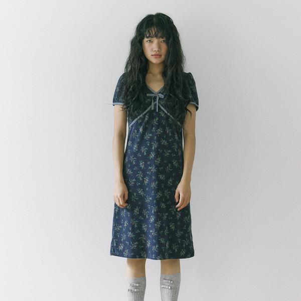 Terry flower dress / Navy