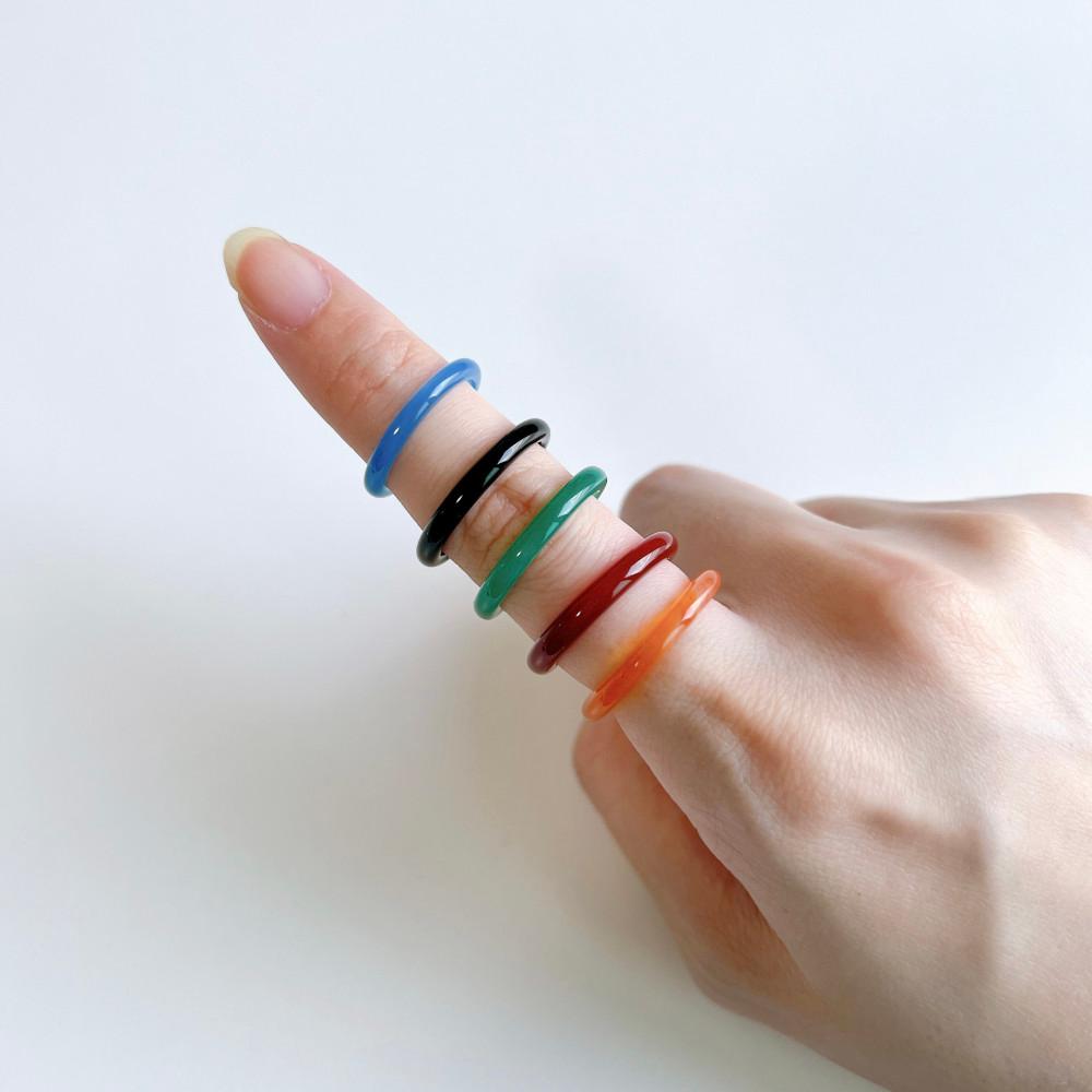 슬림 천연 칼세도니 아게이트 마노 원석 반지 한복 가락지