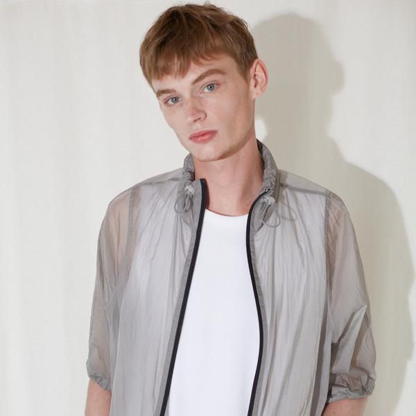 sheer high-neck zip up light grey