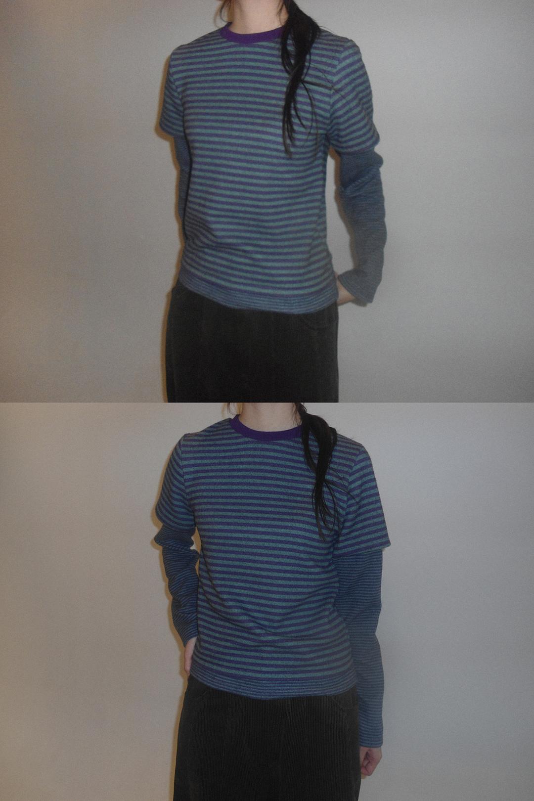 베르크서울 레이어드 스트라이프 슬리브 탑