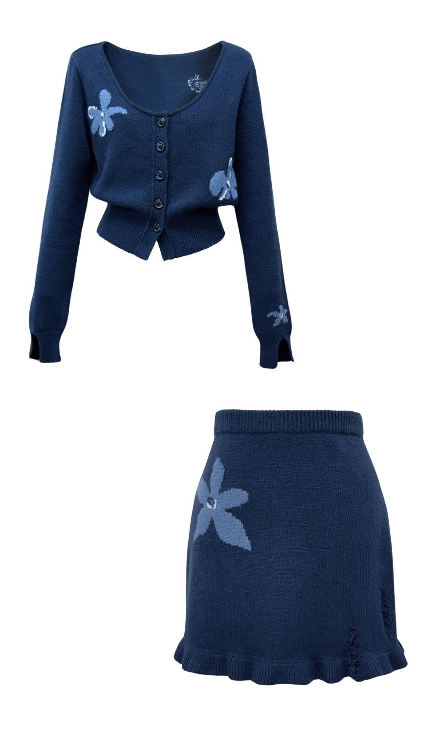 Wool cashmere blended Nancho knit set-up(navy)