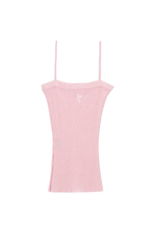 Ribbed Slit Strap Top_milky pink