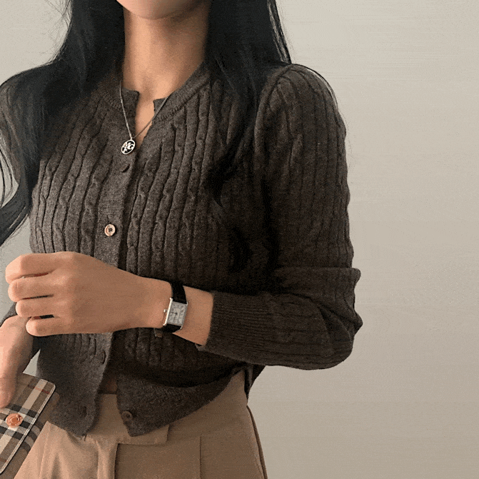 [굿원단/10컬러!] 브라우니 꽈배기 크롭 골지 트임 니트가디건