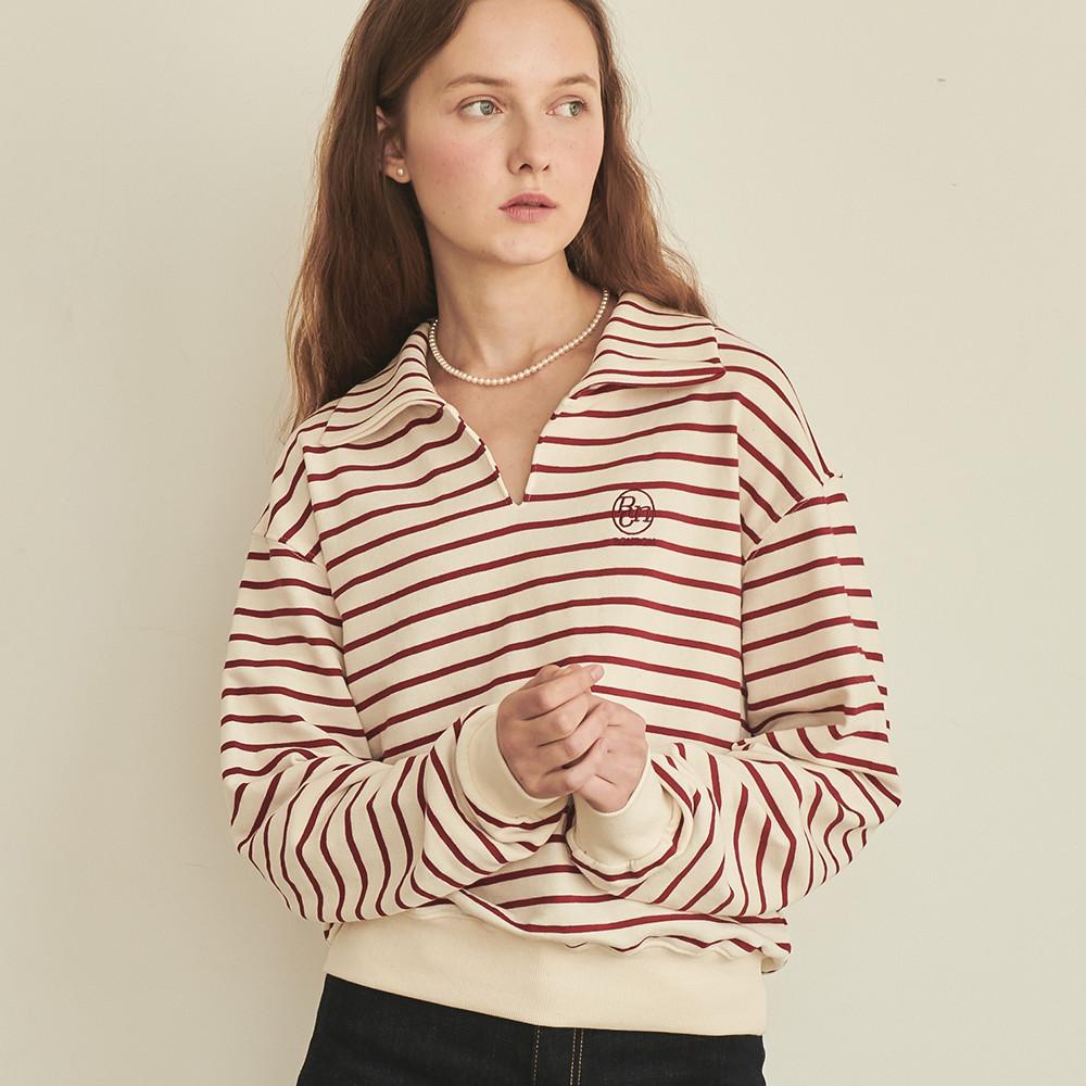STRIPE COLLAR SWEATSHIRT BURGANDY STRIPE