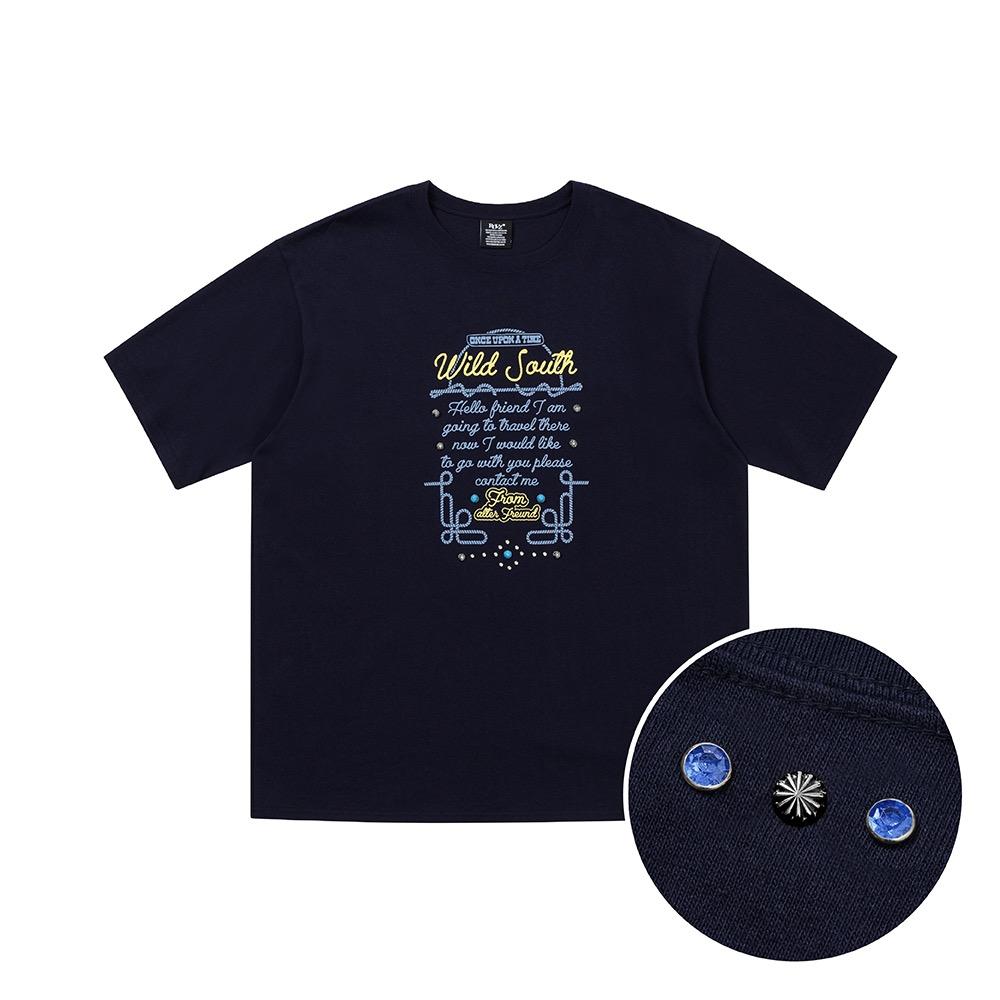 와일드 사우스 레터링 티셔츠 - 네이비