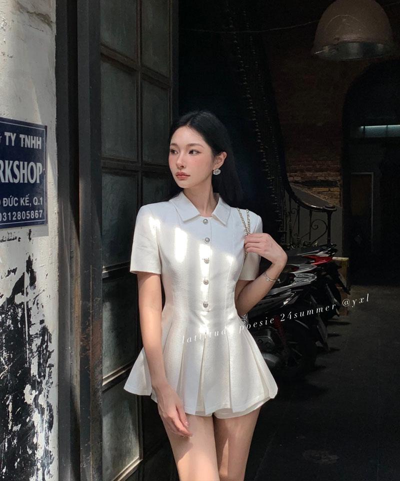 비스코스 카라 플리츠 점프수트