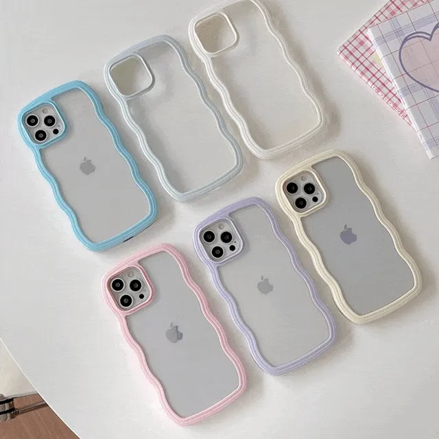 물결 테두리 아이폰 특이한 범퍼 6종 투명 심플 커플 우정 핑크 퍼플 옐로 화이트 블루 민트 핸드폰 휴대폰 애플 폰 케이스 아이폰케이스 X XR 11 12 프로 13 14 프로맥스