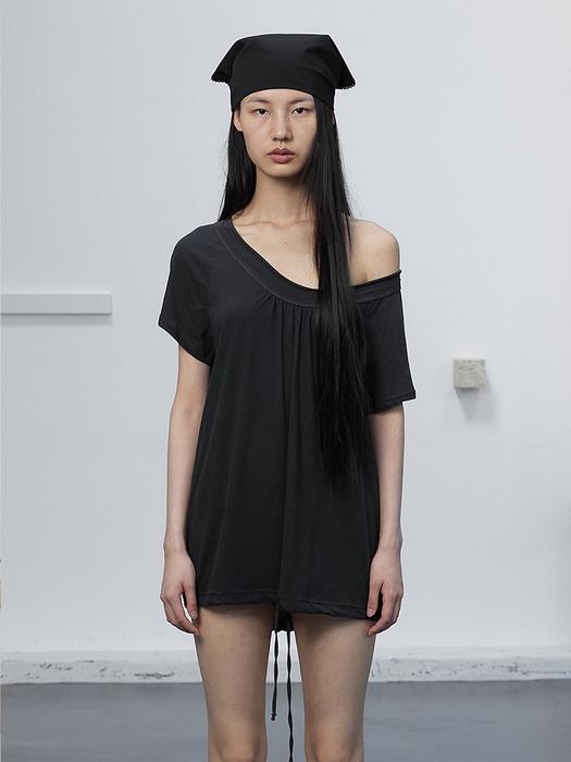 ROUND DRAWSTRING HEM TOP / CHARCOAL