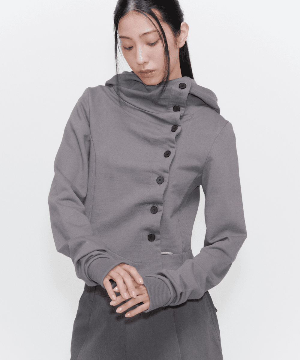 [2월10일 발매] Cowl neck botton hoodie DARK GREY