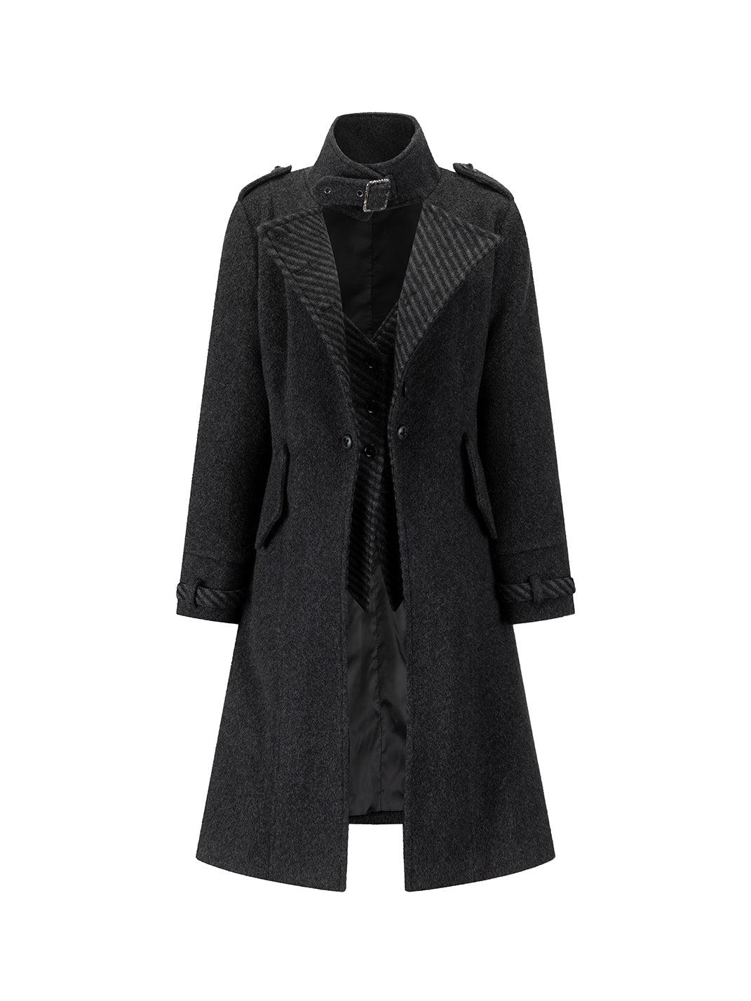 Cest Nous | Vest Layered Over A Double-Breasted Wool Coat - Black / S