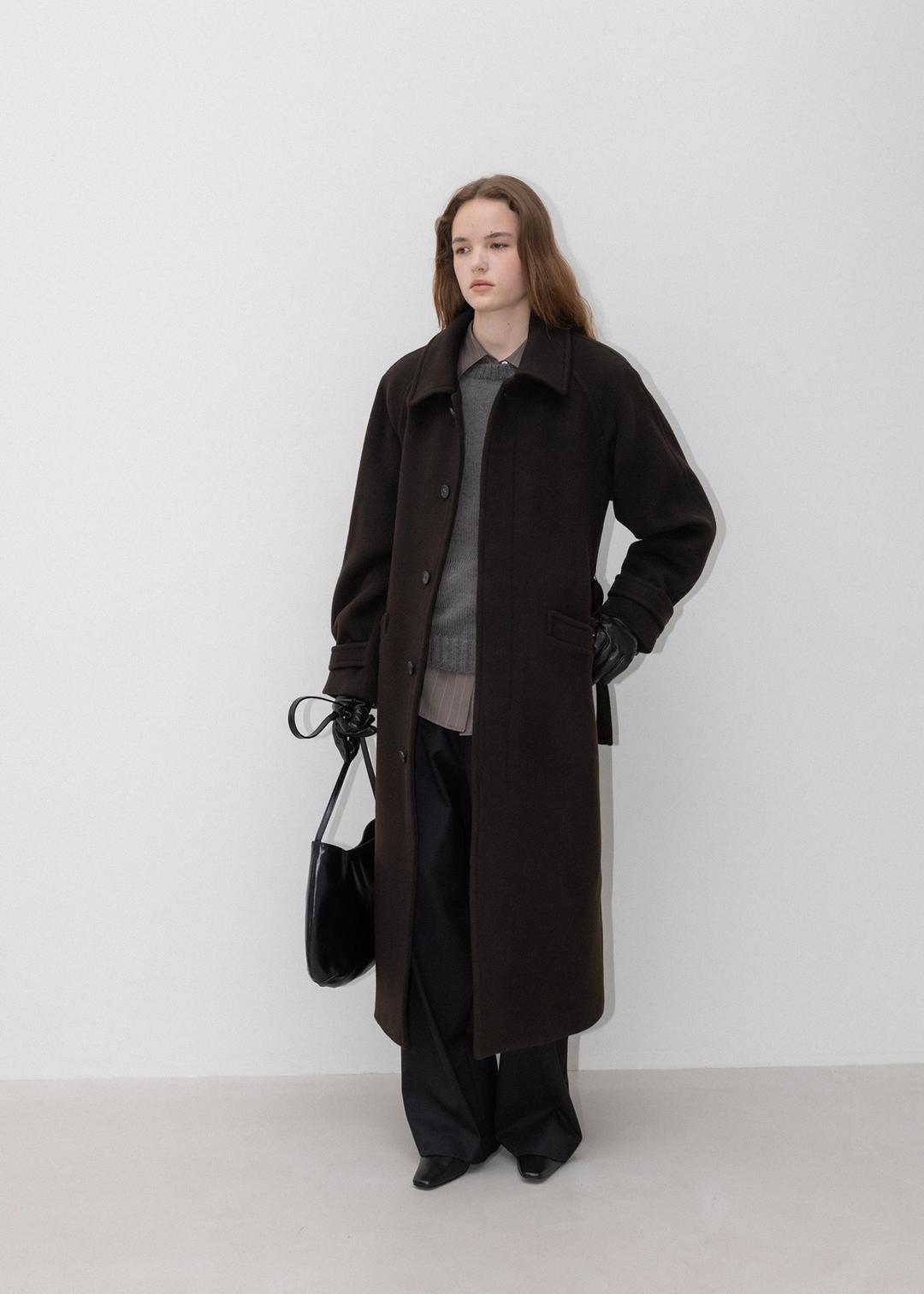 Robe Raglan Long Coat in Espresso