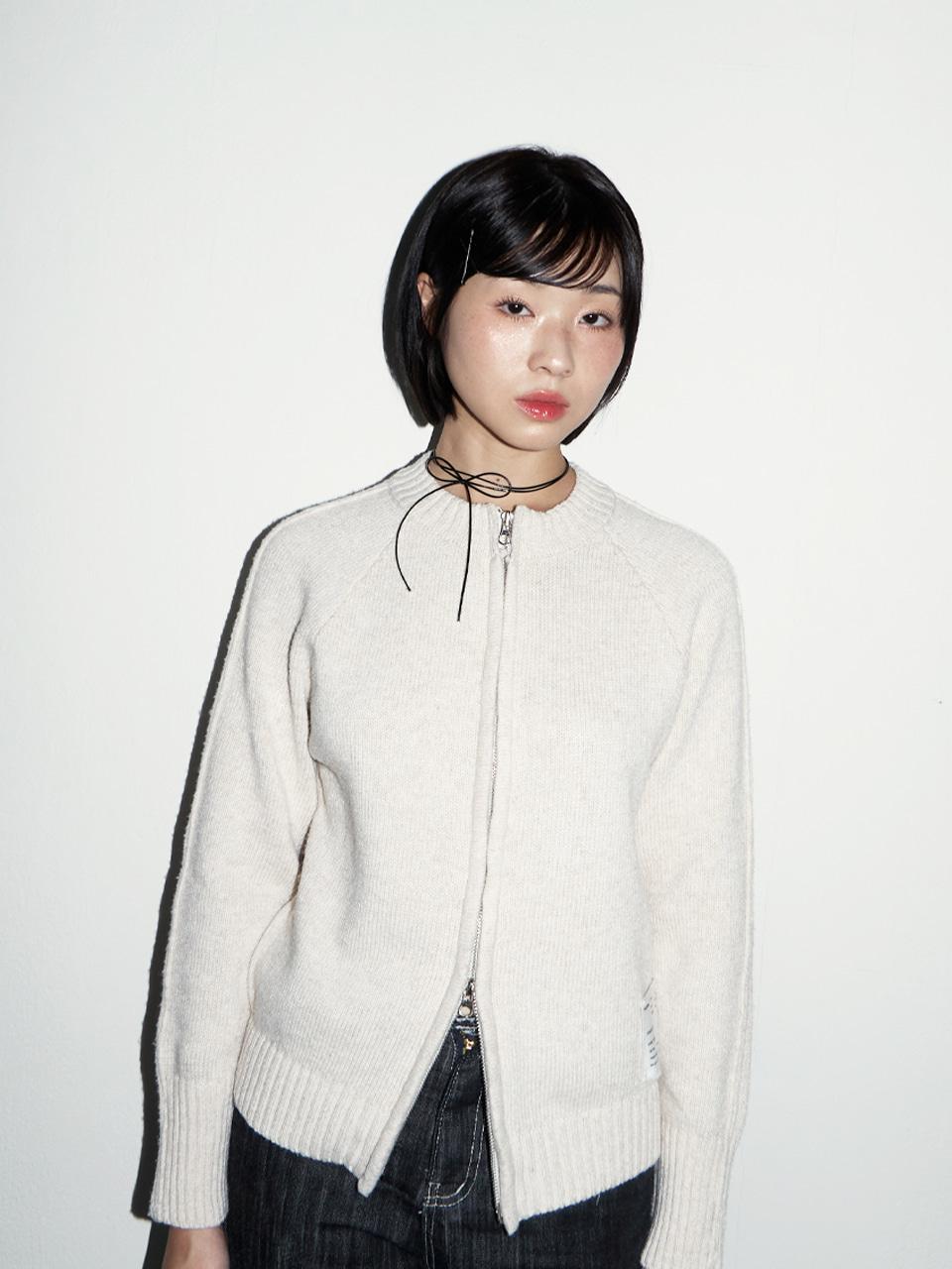 Raglan Knit Zip Up Cardigan, Ivory