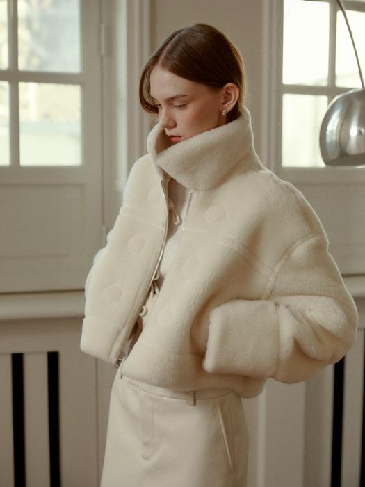 [LAMBS WOOL 100%] NOEL Reversible Short Mustang Coat_Ivory