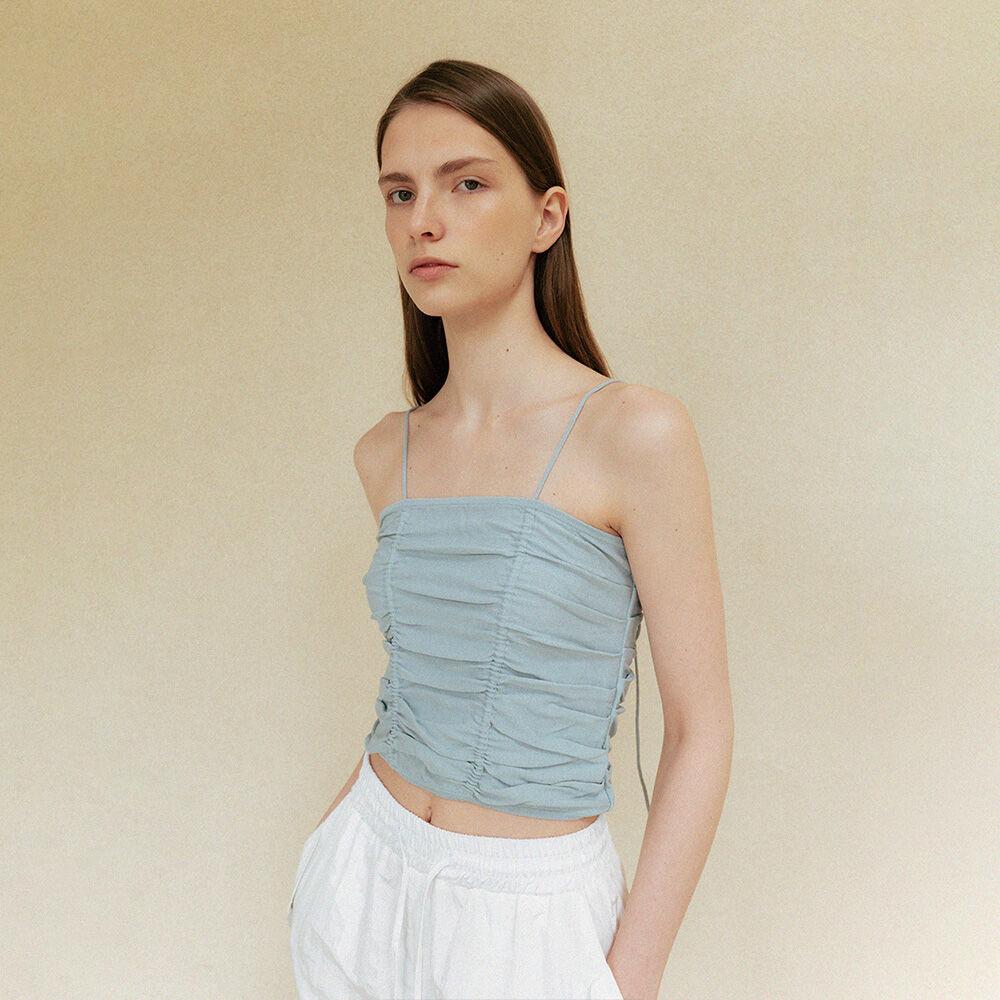 shirring bustier knit top (light blue)