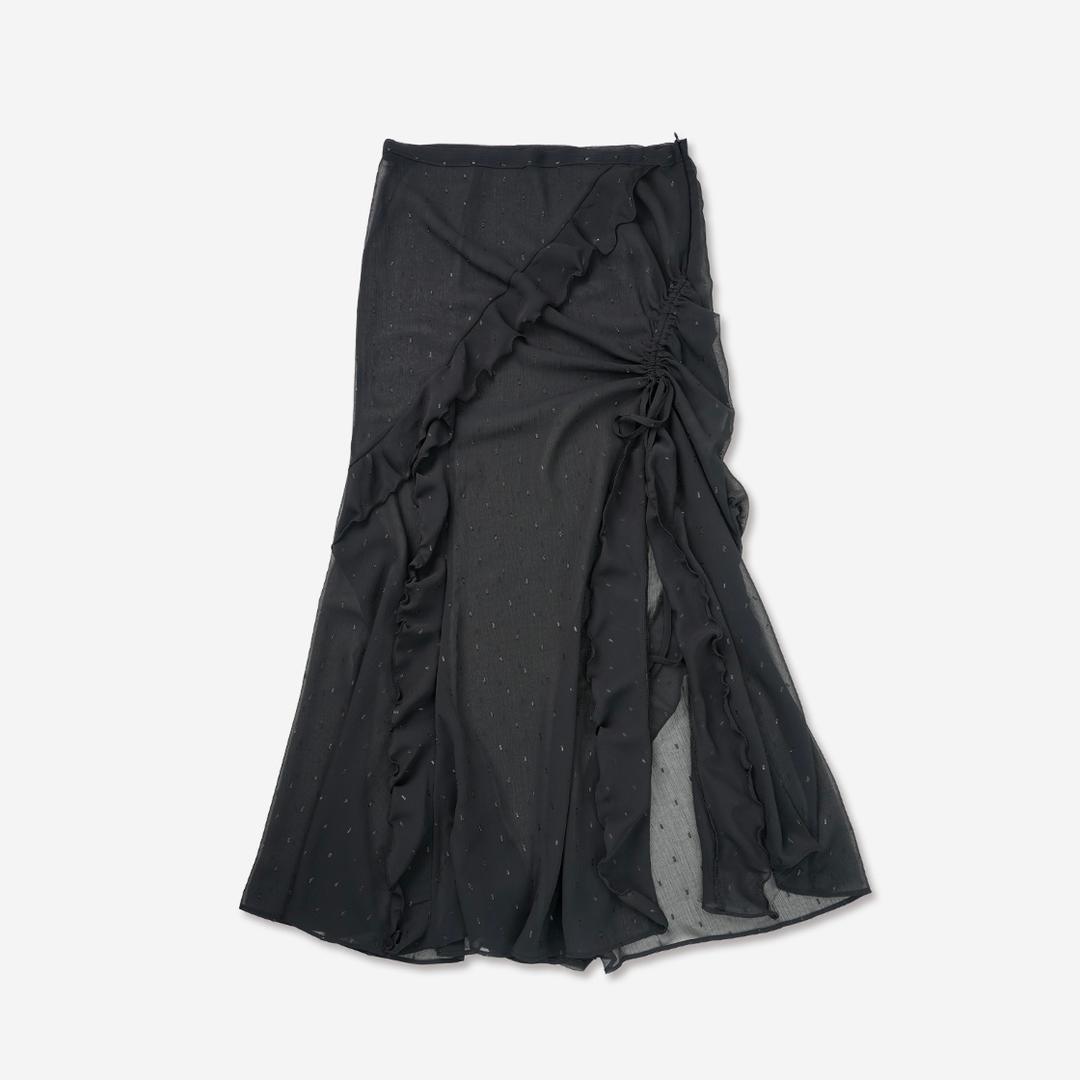 SILHOUETTE RUFFLE MAXI SKIRT [BLACK]