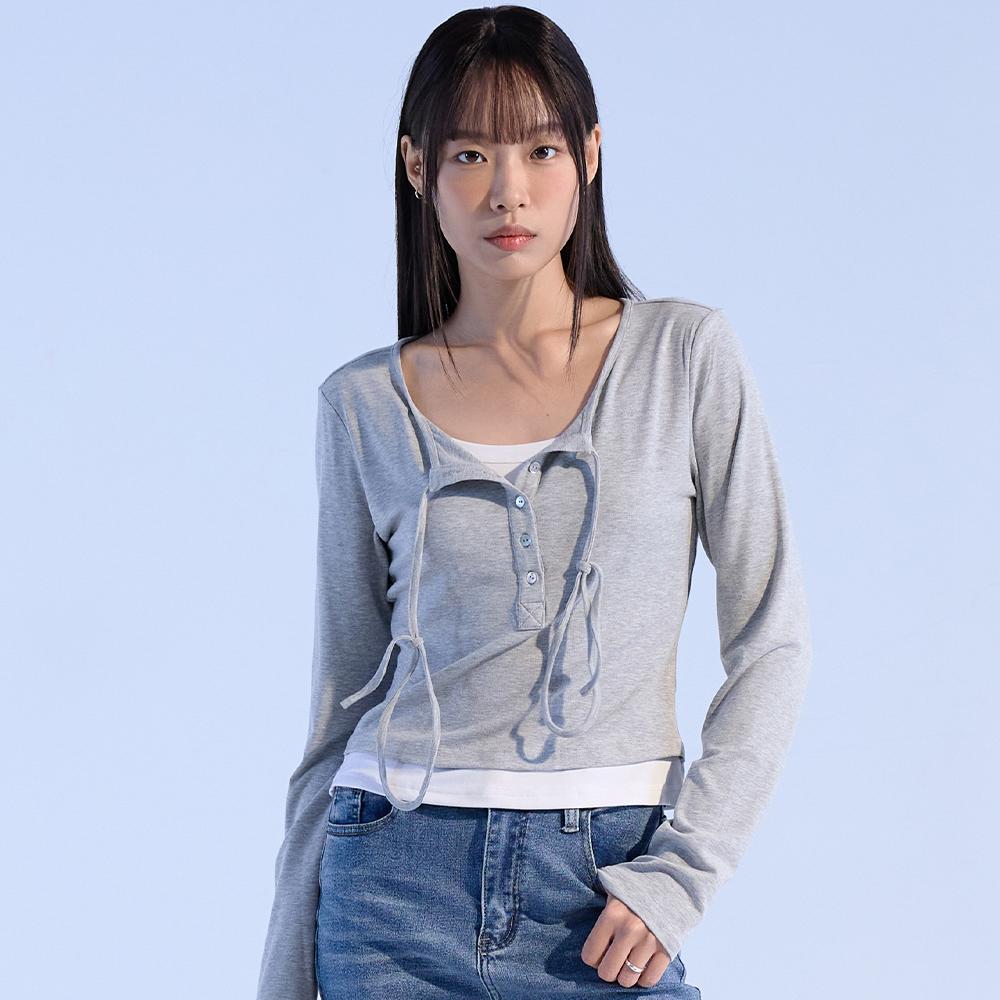 홀터넥 스트링 레이어드 롱 슬리브 (GRAY)