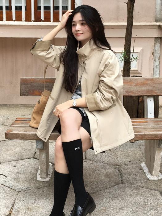 [여울 Pick]High-neck leather point work jacket [TISP05JK05]_Beige