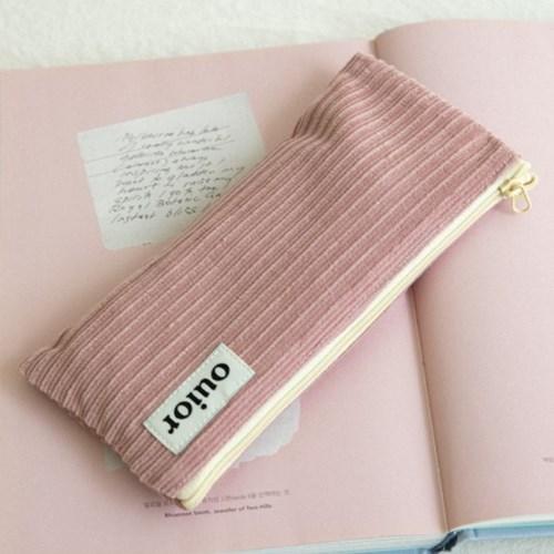 ouior flat pencil case - corduroy rosepink (topside zipper)