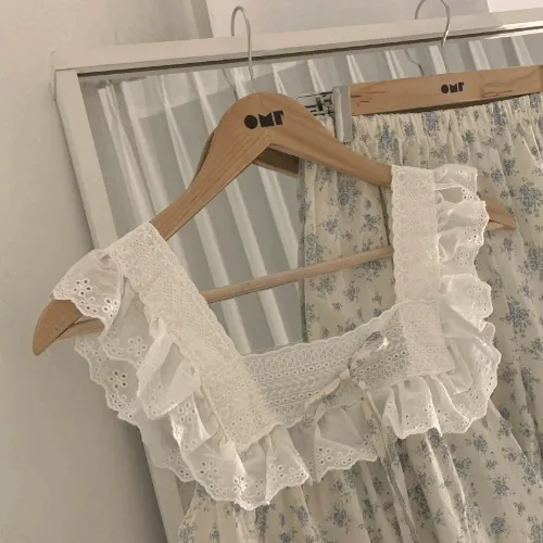 [오늘출발] 모네 플라워 : 순면 레이스 파자마 여름 프릴 나시 잠옷 세트 홈웨어