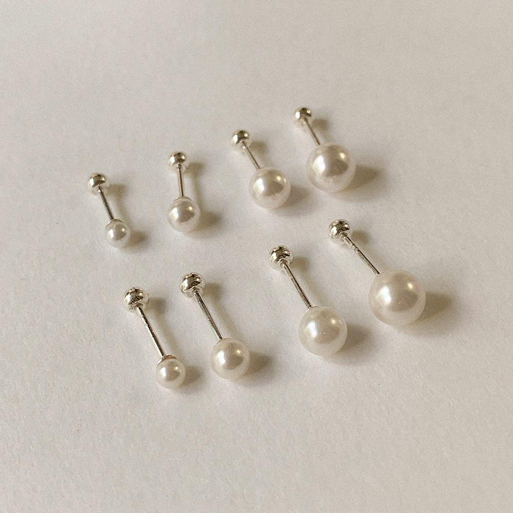 (실버925) 3mm,4mm,5mm 얇은 바 데일리 쁘띠 미니 진주 피어싱