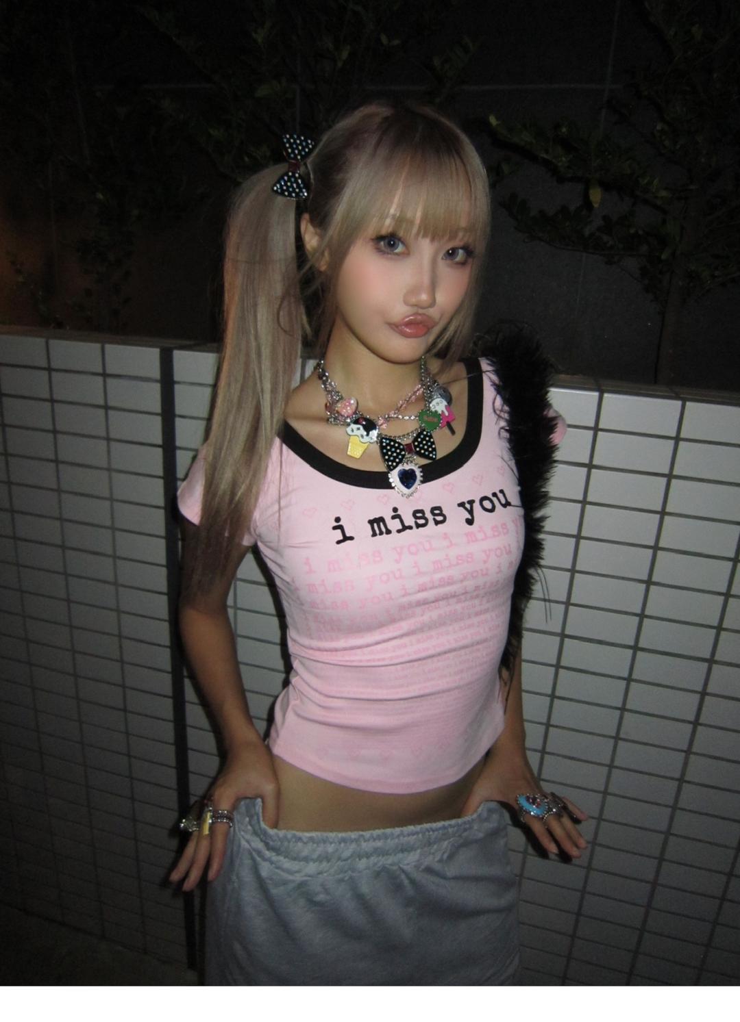 i miss you Patchwork Slim Fit T shirt