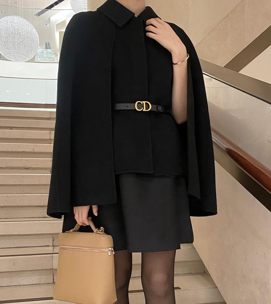 [자체제작] 가죽 벨트 세트 / 브랜드 공장 싱글 카라 하프 케이프 핸드메이드 코트