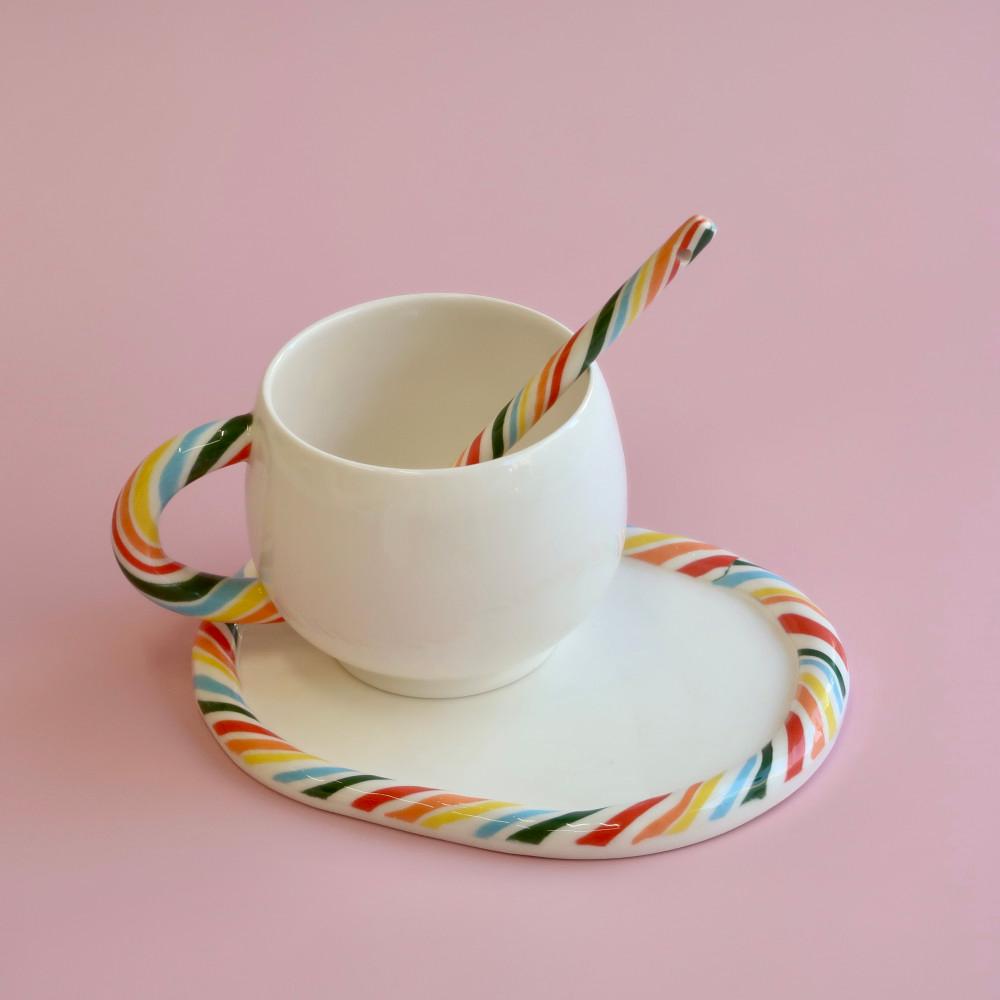 캔디팝 머그 접시 티스푼 세트 화이트데이 디저트세트