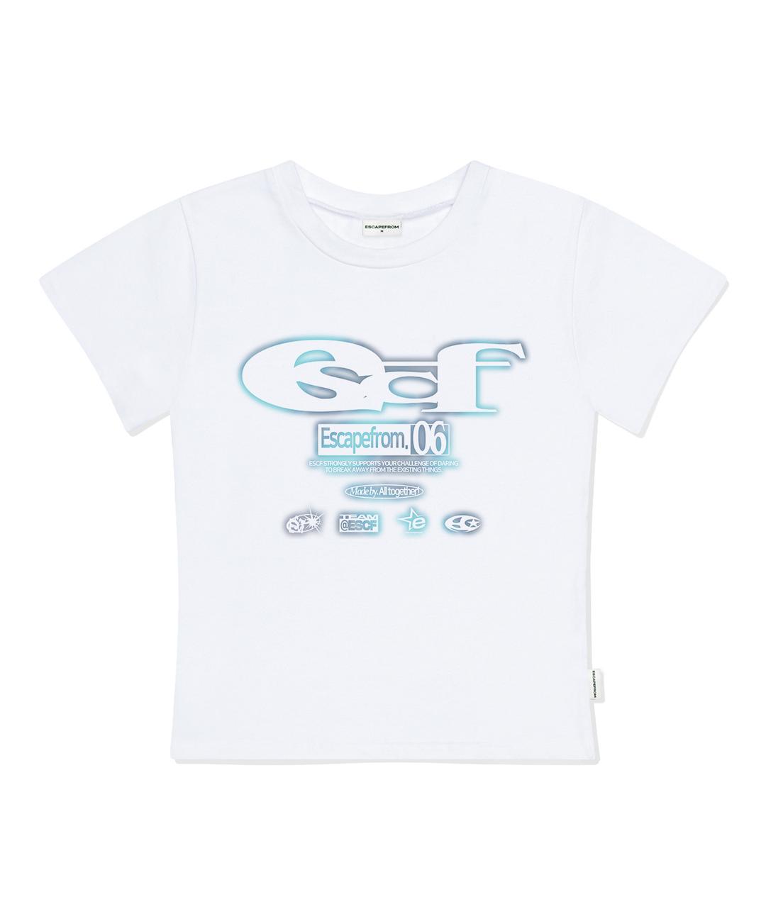 그라데이션 ESCF 로고 콜라주 프린트 슬림핏 반팔티 화이트