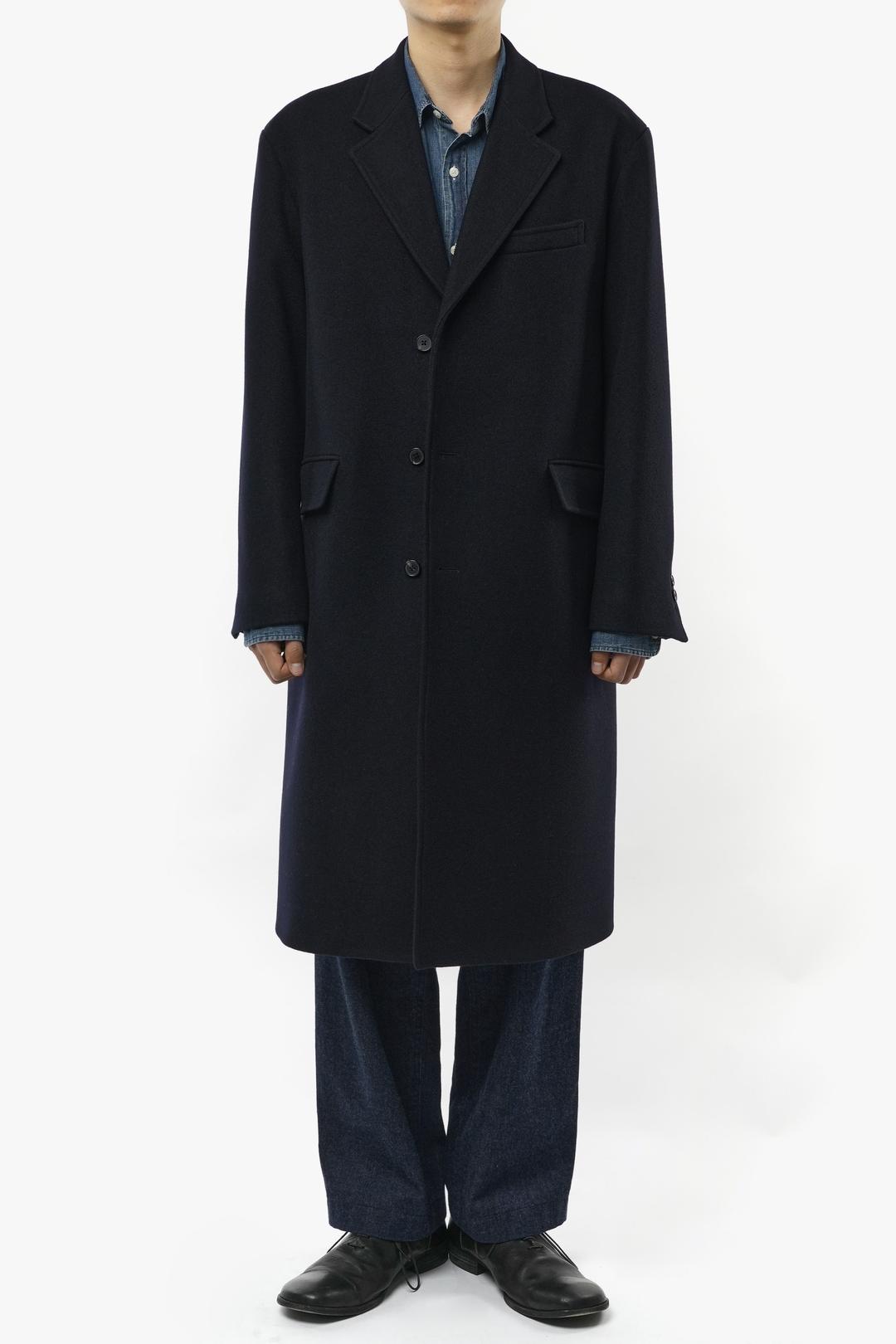 DARK NAVY MELTON WOOL SINGLE BREASTED COAT