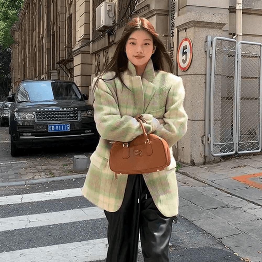 체크울자켓 여자오버핏자켓 싱글겨울자켓