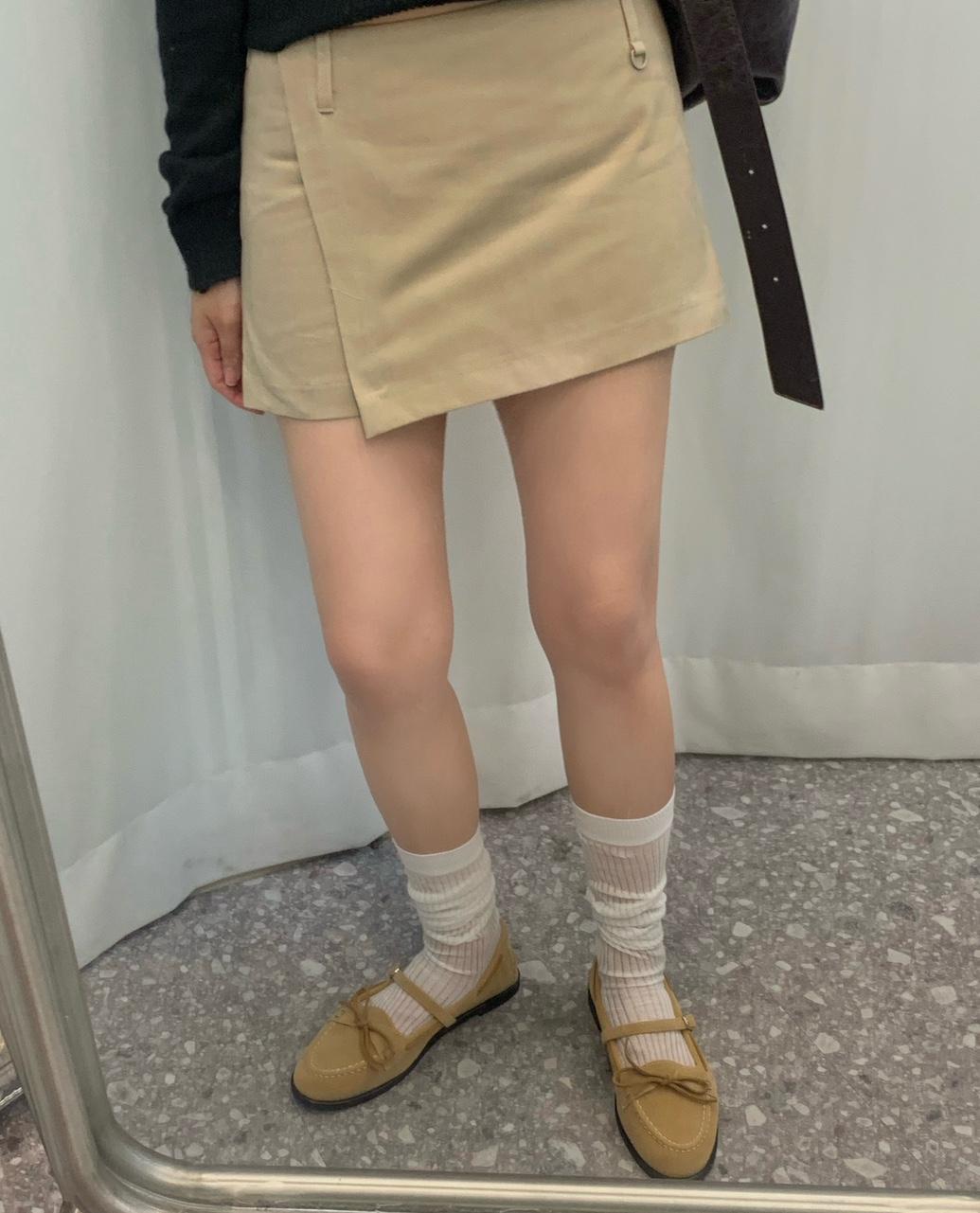 어반그래스 로우 워싱 피치 탄탄 랩 미니 스커트 치마 바지 (2color)