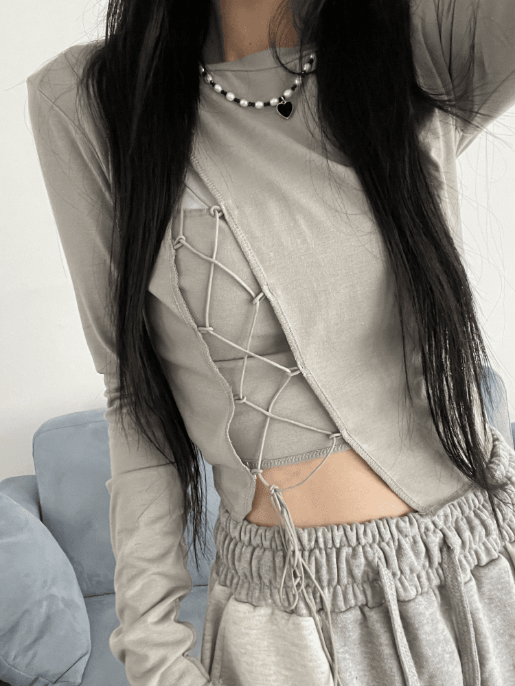 아일렛 포인트 긴팔 크롭 티셔츠(3color)