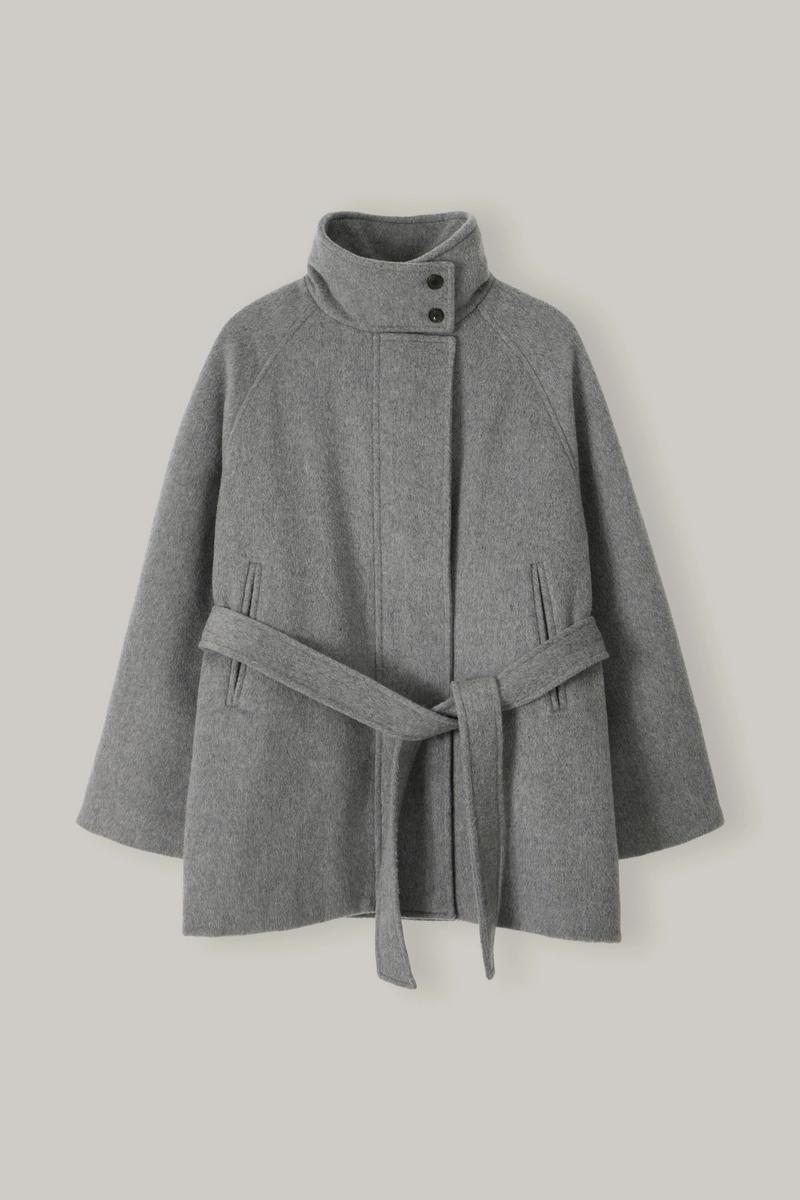 NOEUD - High Neck Belted Coat (Gray)