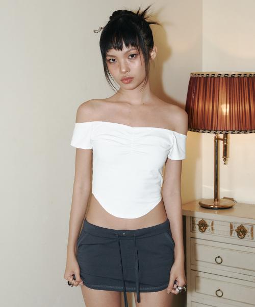 Abel Shirring Off-shoulder Top (White)