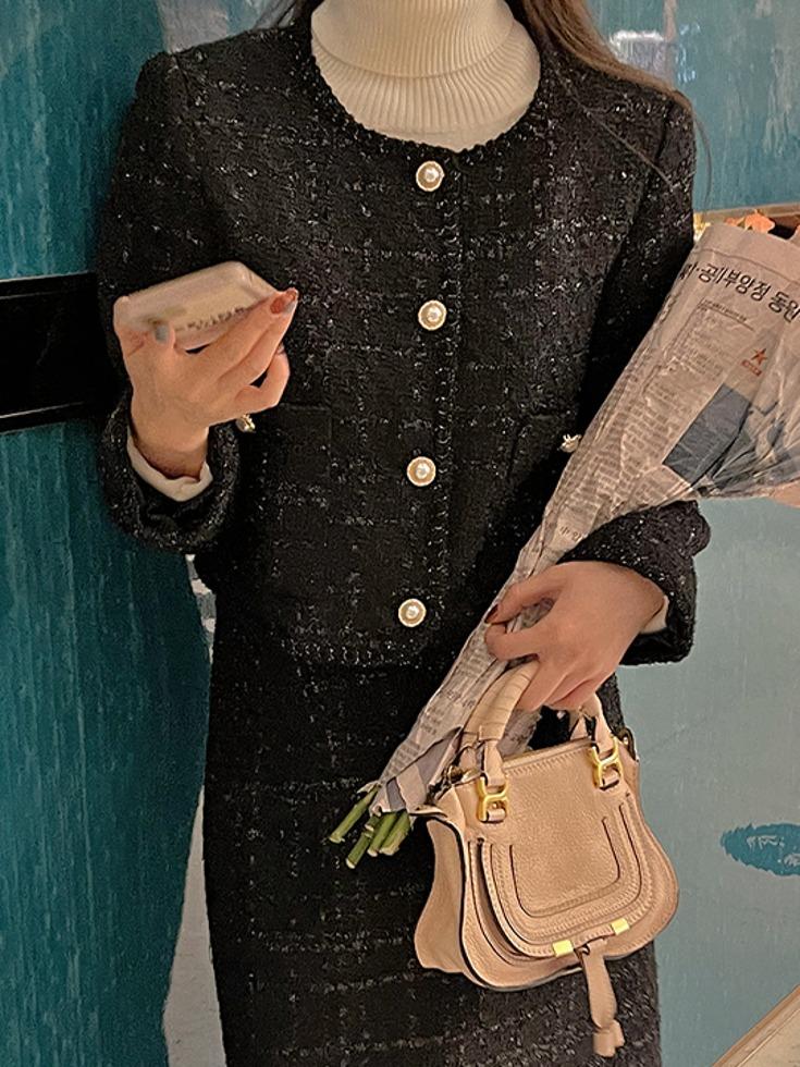 리리앤코 [4천장 돌파✨] [44-120] 로세나빈 트위드 투피스 크롭 자켓( 봄-가을-겨울-데일리룩-데이트룩-출근룩-오피스룩-하객룩-격식룩-러블리룩-모던룩-빅사이즈-120사이즈-자체제작-트위드자켓-크롭-우아한-고급스러운 )