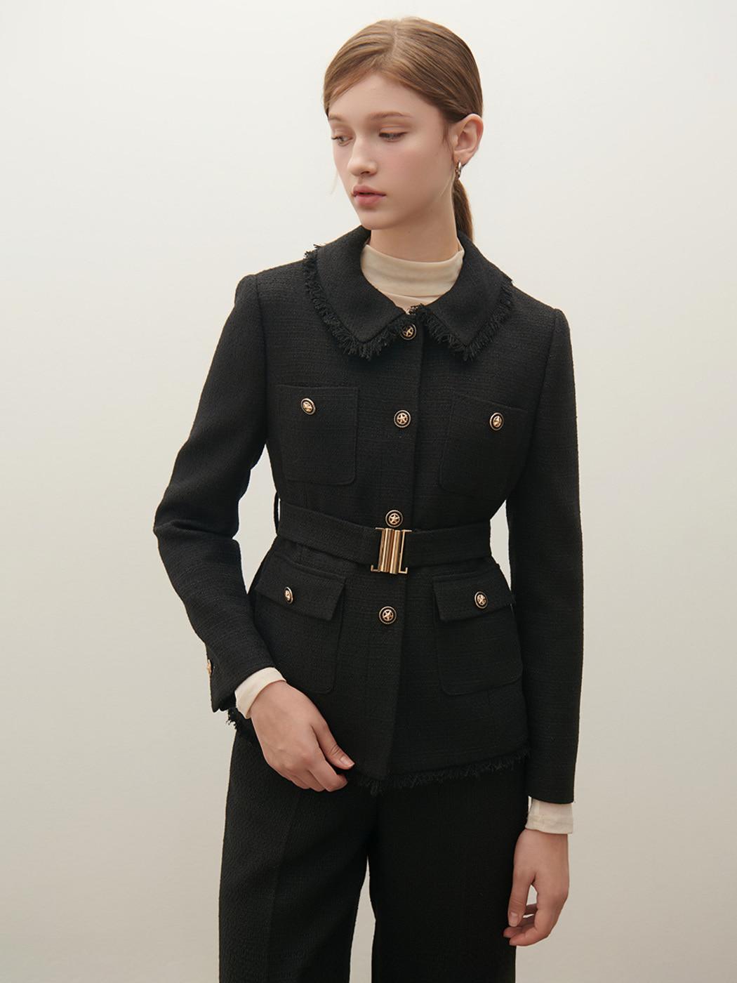 골드버튼 벨티드 트위드 자켓 S254B109