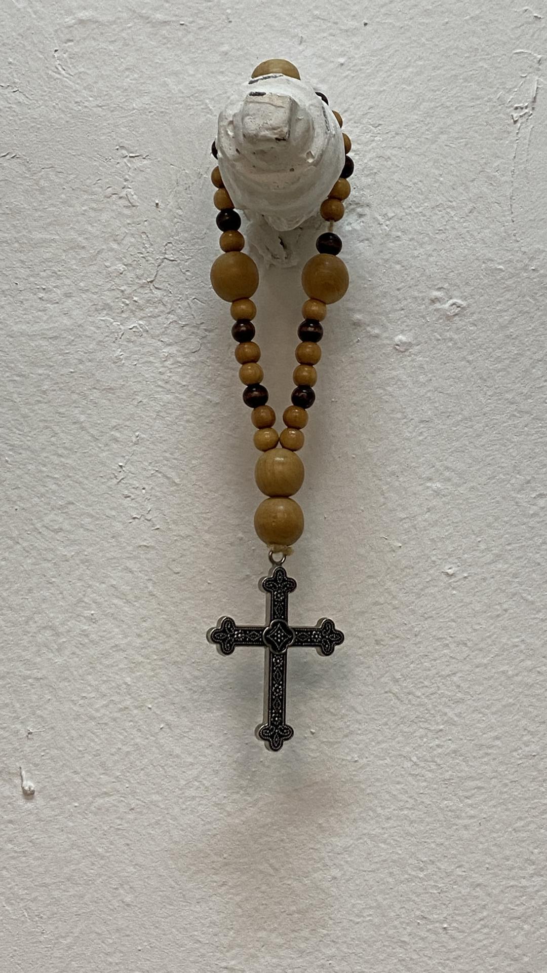 Wood Beaded Cross Bracelet
