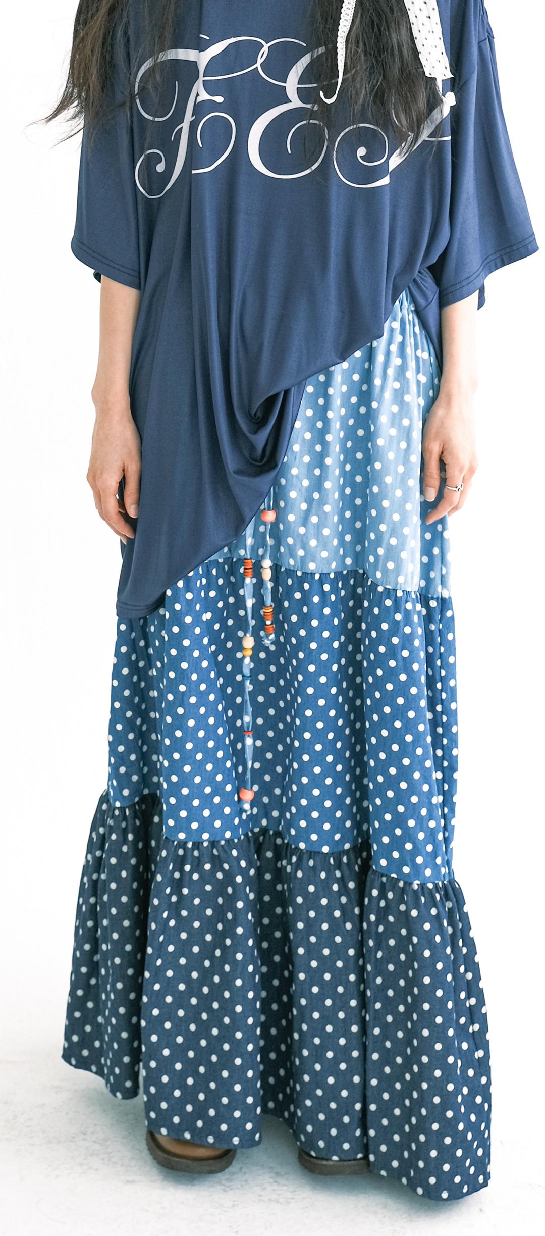 [F.E.E.S] dot denim tiered skirt (denim)