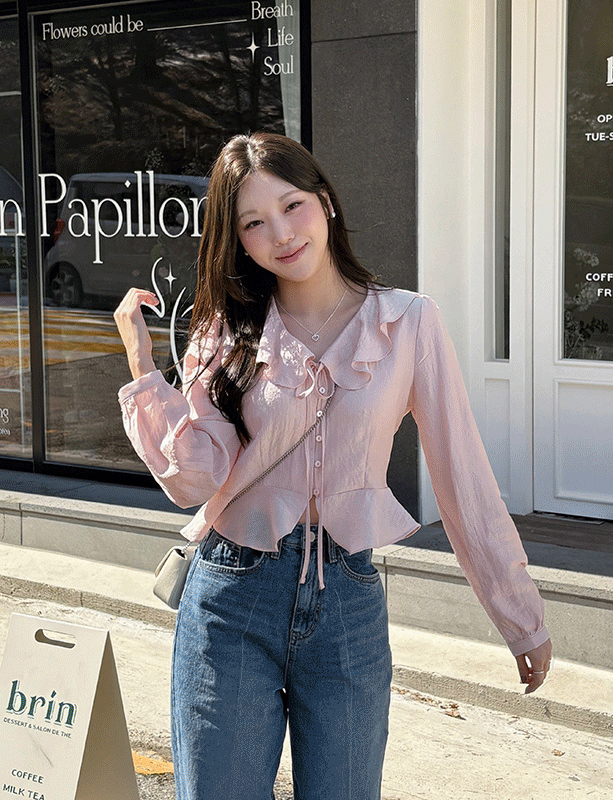 [pre-order 7%/MADE] 미뇽 프릴 러플 블라우스