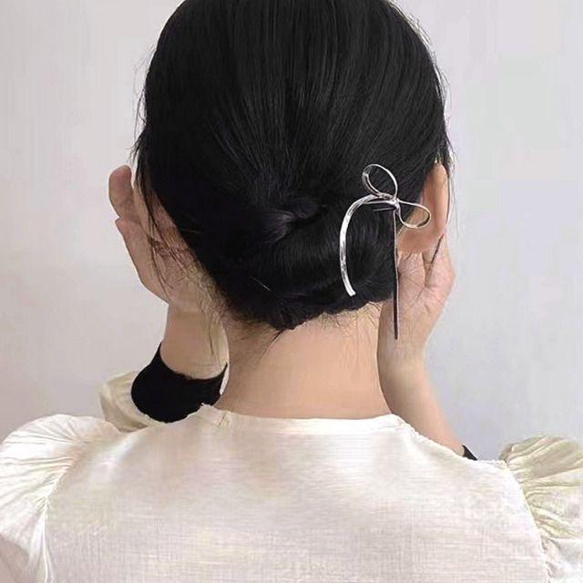 [당일출고/2col]  리본 드롭 메탈 헤어 비녀 올림머리 핀