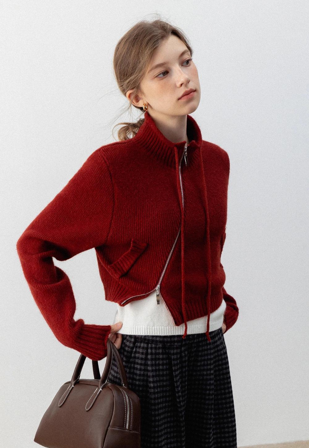 High-Neck Zip-Up Sweater With A Relaxed Fit