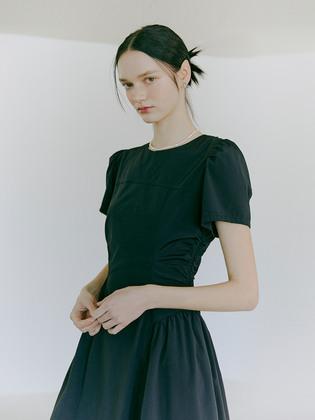 Side Shirring Dress, Black