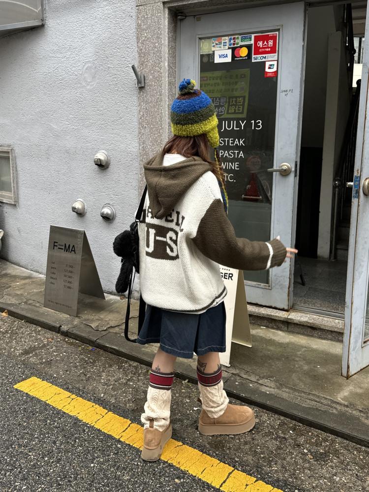 [Unisex] 오버핏 이사벨 배색 후드 니트 집업