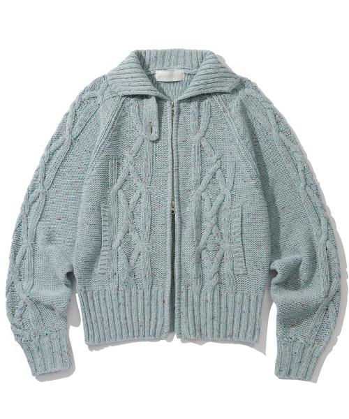 W. 울 믹스드 피셔맨 케이블 니트 집업 자켓 [SKYBLUE]_SEWKT007SKYBLUE
