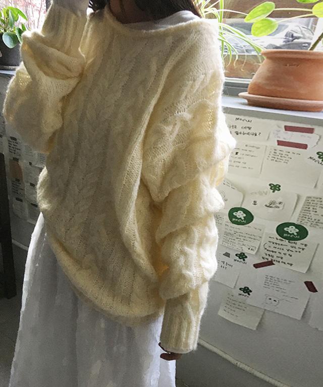 데일리쥬 [MADE] 폴리나 시어 피셔 케이블 오버핏 긴소매 니트