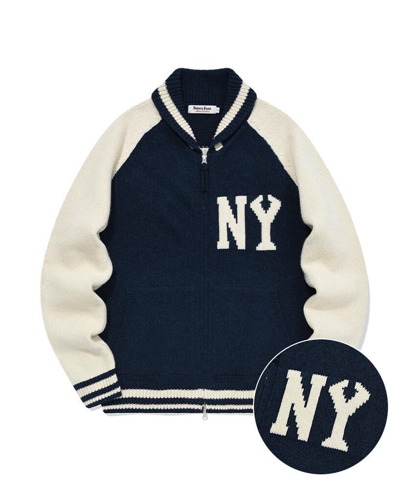 NY 코위찬 니트 집업 네이비